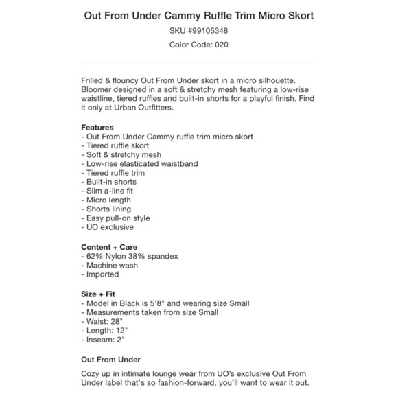 Urban Outfitters Out From Under Cammy Ruffle Trim Micro Skort NWT Size XL - Picture 5 of 6